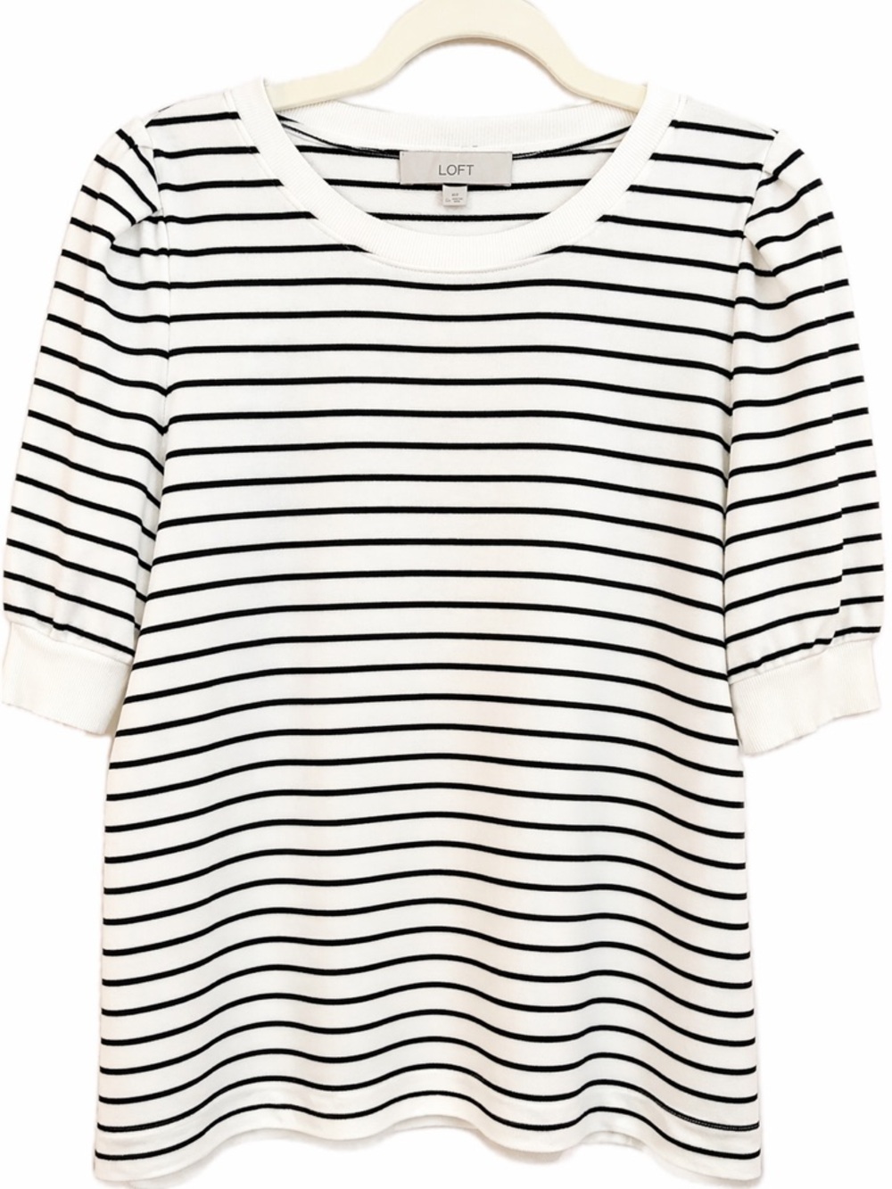 🛍️ LOFT Short Sleeve Striped Puff Sleeve Sweatshirt - Size XL